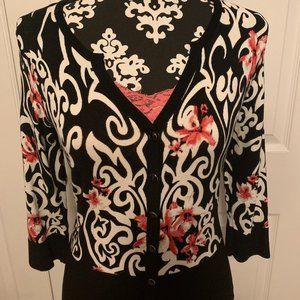 White house Black Market Damask White/Pink 3/4 Sleeve Sweater & Camisole